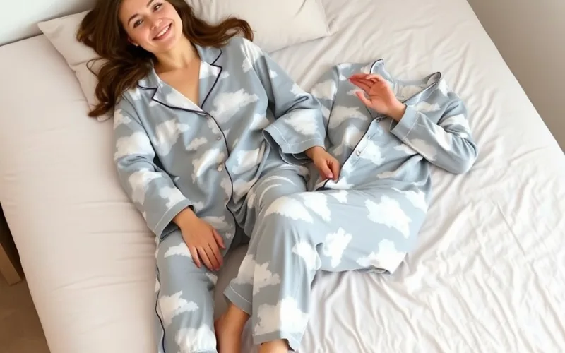 Bộ Ngủ Pijama Nữ & Bộ Ngủ Đũi Vân Mây - Thoải Mãi Khi Ngủ Bộ ngủ pijama nữ và bộ ngủ đũi vân mây trên giường mềm mại